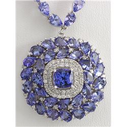40.79 CTW Natural Tanzanite And Diamond Necklace In 14k White Gold