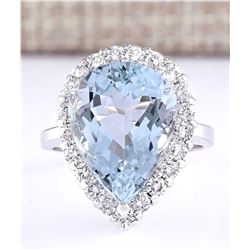 8.66 CTW Natural Aquamarine And Diamond Ring In 14k White Gold