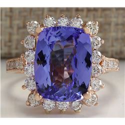 6.89CTW Natural Blue Tanzanite And Diamond Ring 14K Solid Rose Gold
