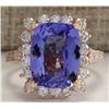 Image 1 : 6.89CTW Natural Blue Tanzanite And Diamond Ring 14K Solid Rose Gold