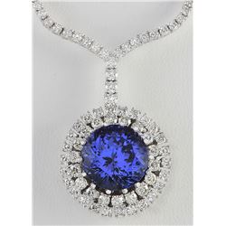 22.09 CTW Natural Tanzanite And Diamond Necklace In 14k White Gold