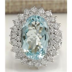 9.74CTW Natural Aquamarine And Diamond Ring In 14K Solid White Gold