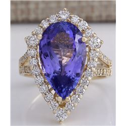 8.16CTW Natural Blue Tanzanite And Diamond Ring 14K Solid Yellow Gold