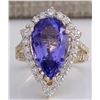Image 1 : 8.16CTW Natural Blue Tanzanite And Diamond Ring 14K Solid Yellow Gold