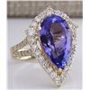Image 2 : 8.16CTW Natural Blue Tanzanite And Diamond Ring 14K Solid Yellow Gold