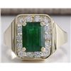 Image 1 : 3.16CTW Natural Emerald And Diamond Ring 14K Solid Yellow Gold