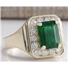 Image 2 : 3.16CTW Natural Emerald And Diamond Ring 14K Solid Yellow Gold
