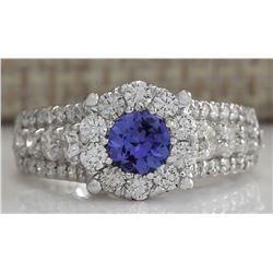 2.36CTW Natural Blue Tanzanite And Diamond Ring In 14K Solid White Gold