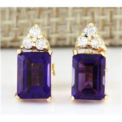 2.66 CTW Natural Amethyst And Diamond Earrings 14k Solid Yellow Gold