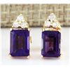 Image 1 : 2.66 CTW Natural Amethyst And Diamond Earrings 14k Solid Yellow Gold