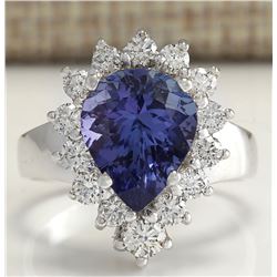 5.10CTW Natural Tanzanite And Diamond Ring 14K Solid White Gold