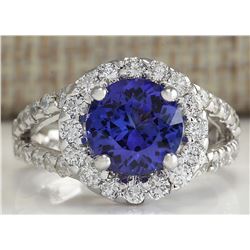 3.86CTW Natural Tanzanite And Diamond Ring 14K Solid White Gold