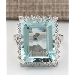 12.29 CTW Natural Aquamarine And Diamond Ring In 14k White Gold