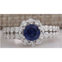 2.28CTW Natural Blue Sapphire Diamond Ring 14K Solid White Gold