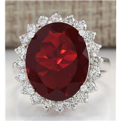 5.75CTW Natural Mexican Fire Opal And Diamond Ring In 14K White Gold