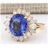 Image 2 : 10.64 CTW Natural Tanzanite And Diamond Ring In 14k Yellow Gold