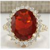 Image 1 : 5.05CTW Natural Fire Opal And Diamond Ring 14K Solid Yellow Gold