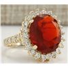 Image 2 : 5.05CTW Natural Fire Opal And Diamond Ring 14K Solid Yellow Gold