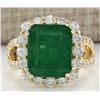 Image 1 : 7.49CTW Natural Colombian Emerald And Diamond Ring In 14K Yellow Gold