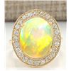 Image 1 : 7.21CTW Natural Opal And Diamond Ring In 14K Solid Yellow Gold
