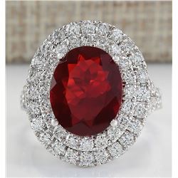 4.33CTW Natural Mexican Fire Opal And Diamond Ring In 14K White Gold