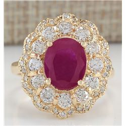 4.05CTW Natural Ruby And Diamond Ring In 14K Yellow Gold