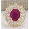 Image 1 : 4.05CTW Natural Ruby And Diamond Ring In 14K Yellow Gold