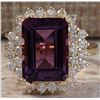 Image 1 : 6.53CTW Natural Amethyst And Diamond Ring In 14K Solid Yellow Gold