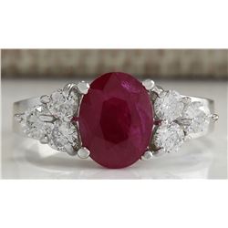 2.90CTW Natural Red Ruby And Diamond Ring 14K Solid White Gold
