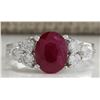 Image 1 : 2.90CTW Natural Red Ruby And Diamond Ring 14K Solid White Gold