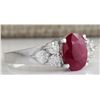 Image 2 : 2.90CTW Natural Red Ruby And Diamond Ring 14K Solid White Gold