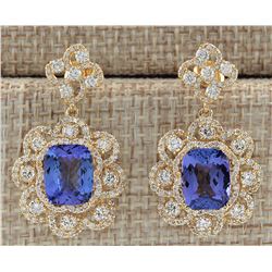 9.30CTW Natural Tanzanite And Diamond Earrings 14K Solid Yellow Gold