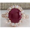Image 1 : 5.42CTW Natural Ruby Cabochon And Diamond Ring 14K Solid Rose Gold