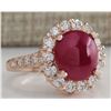Image 2 : 5.42CTW Natural Ruby Cabochon And Diamond Ring 14K Solid Rose Gold