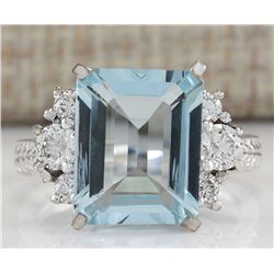 4.91CTW Natural Aquamarine And Diamond Ring In 14K White Gold