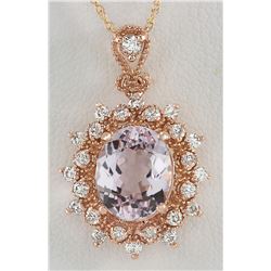 4.79CTW Natural Morganite And Diamond Pendant In 14K Solid Rose Gold