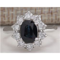2.74CTW Natural Blue Sapphire Diamond Ring 14K Solid White Gold