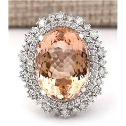 16.60 CTW Natural Morganite And Diamond Ring In 14k White Gold