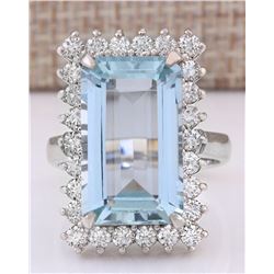 10.82CTW Natural Aquamarine And Diamond Ring In 14K White Gold