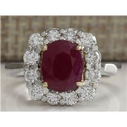 3.47CTW Natural Ruby And Diamond Ring 14K Solid White Gold