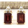 Image 1 : 2.66 CTW Natural Garnet And Diamond Earrings 14k Solid Yellow Gold