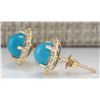 Image 2 : 3.65 CTW Natural Blue Turquoise And Diamond Earrings 14k Solid Yellow Gold