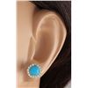 Image 3 : 3.65 CTW Natural Blue Turquoise And Diamond Earrings 14k Solid Yellow Gold