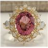 Image 1 : 4.61CTW Natural Pink Tourmaline And Diamond Ring 14K Solid Yellow Gold