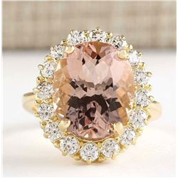 8.85 CTW Natural Morganite And Diamond Ring In 14k Solid Yellow Gold