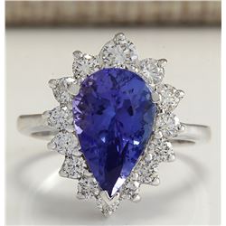 5.26 CTW Natural Tanzanite And Diamond Ring 14K Solid White Gold