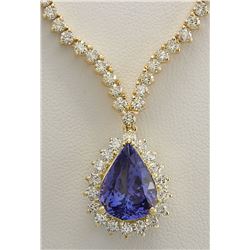 16.67CTW Natural Tanzanite And Diamond Necklace In 14K Yellow Gold