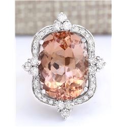 13.51 CTW Natural Morganite And Diamond Ring In 14k White Gold