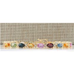 13.57CTW Natural Sapphire And Diamond Bracelet In 14K Yellow Gold