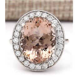 9.29 CTW Natural Morganite And Diamond Ring In 14k White Gold
